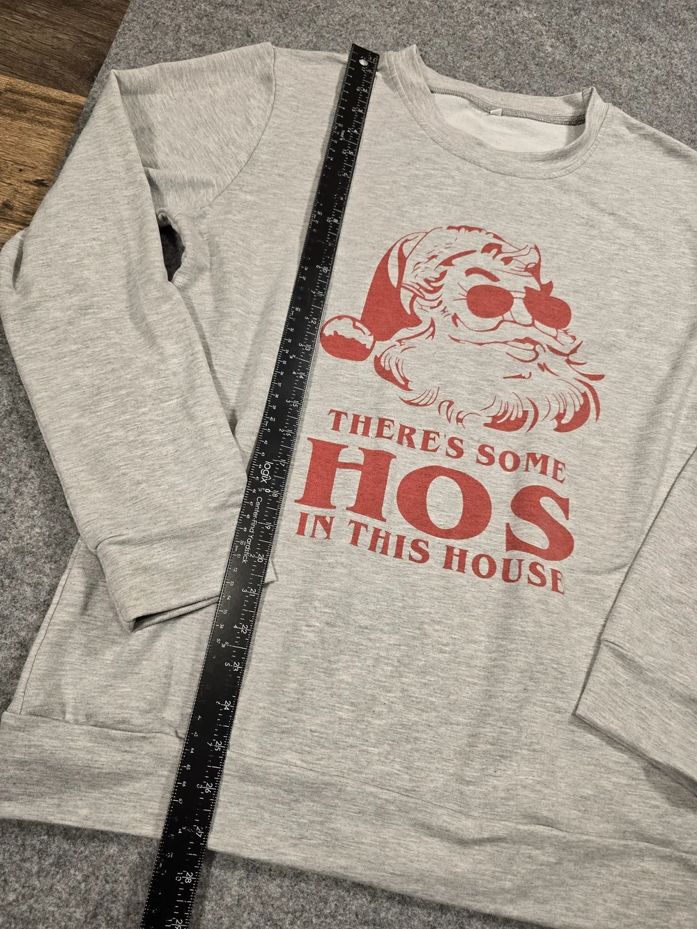 Gray Holiday Sweatshirt with Red Santa Graphic - Unbranded